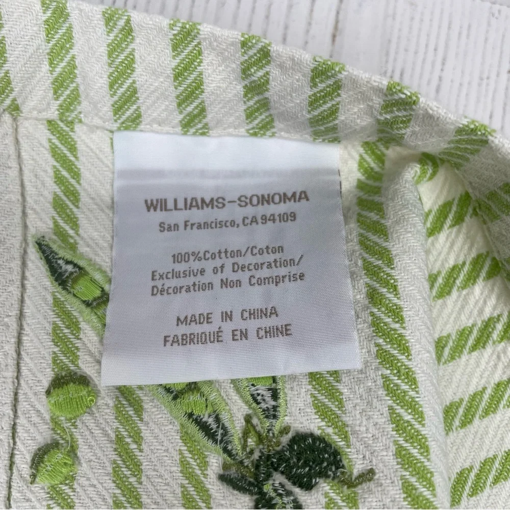 4 Vintage Williams Sonoma Napkins Pea Pods Peas Green White Stripes 19” Square